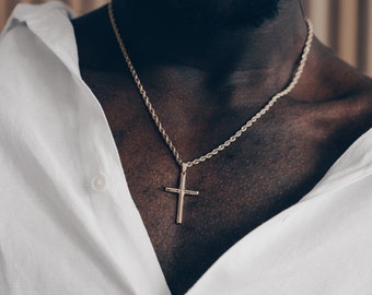 18k Silver Cross Necklace Gold • Cross Necklace Men • Cross Pendant • Men Cross Chain Gift For Him • Stainless Steel Men Necklace