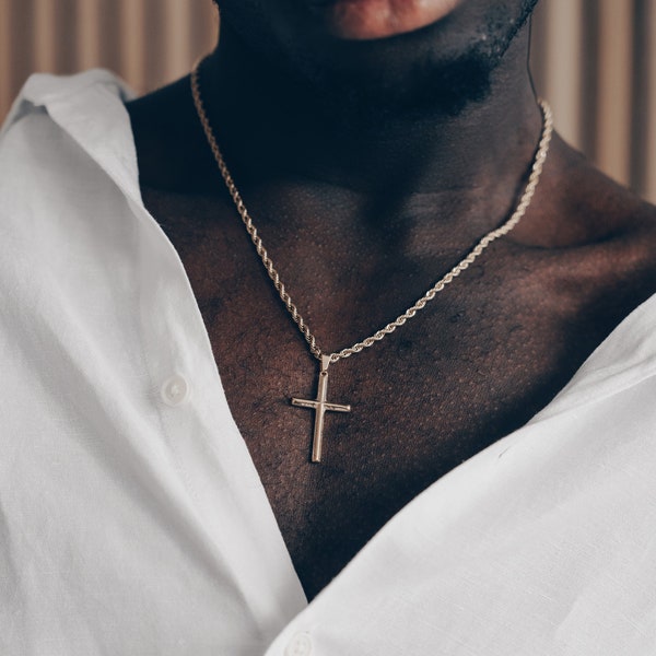 18k Silver Cross Necklace Gold • Cross Necklace Men • Cross Pendant • Men Cross Chain Gift For Him • Stainless Steel Men Necklace