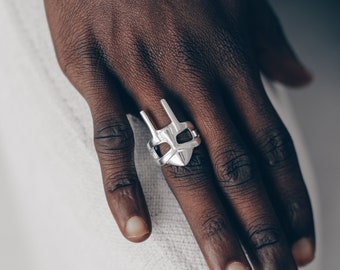 DOOM 925 Sterling Silver Ring • Silver Villain Doom Ring • Men's Silver Gladiator Ring • Gothic Vintage MF DOOM Mask Rings • Adjustable