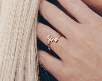 Gold-plated initial letter ring • Adjustable ring 925 sterling silver • Initial ring • Personalized letter ring • Alphabet ring