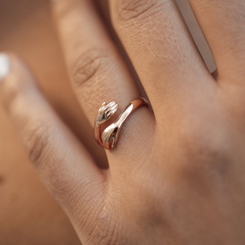 Gold Umarmender Ring 925 Sterling Silber Offener Ring Geschenk Hug Ring Verstellbarer Ring Umarmungsring Geschenkidee Bild 9