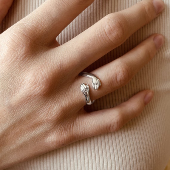 Knuffelhanden Verstelbare Ring Sterling Zilver - Love Hug Open Loop Sieraden Voor Dames En Heren