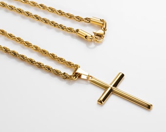 18k Silber Kreuz Halskette Gold • Kreuz Halskette Männer • Kreuz Anhänger • Männer Kreuzkette Geschenk Für Ihn • Edelstahl Herren kette Gold