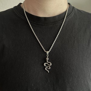 Snake Necklace Stainless Steel • Stainless Steel Necklace Silver • Vintage Necklace Men • Necklace with Snake Pendant • Gift