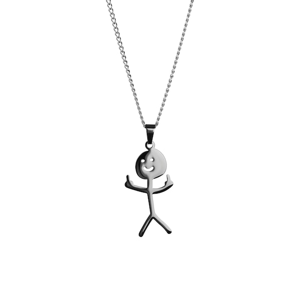 Collier en acier inoxydable F* You Doodle • Collier doigt d'honneur en or • Pendentif geste de la main • Cadeau amusant • Collier pour homme • Doodle de dessin animé