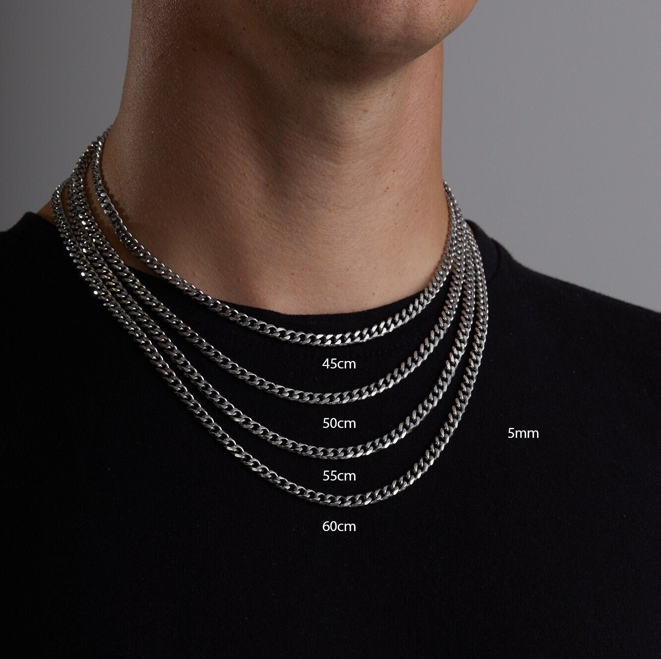 Cuban Chain Silver Cuban Link Chain Necklace Waterproof Men's