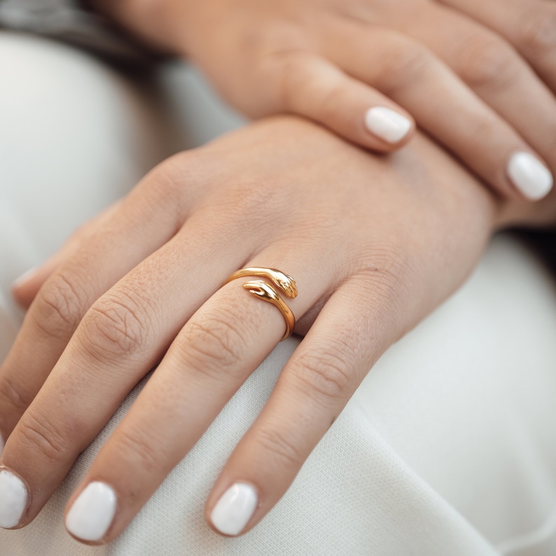 Gold Umarmender Ring 925 Sterling Silber Offener Ring Geschenkidee Hug Ring Verstellbarer Ring Umarmungsring minimalistischer Ring Bild 2