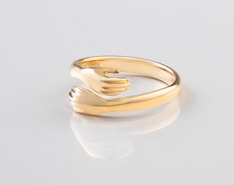Gouden knuffelring • 925 sterling zilveren open ring • Cadeau • Knuffelring Verstelbare ring • Knuffelring • Cadeau-idee