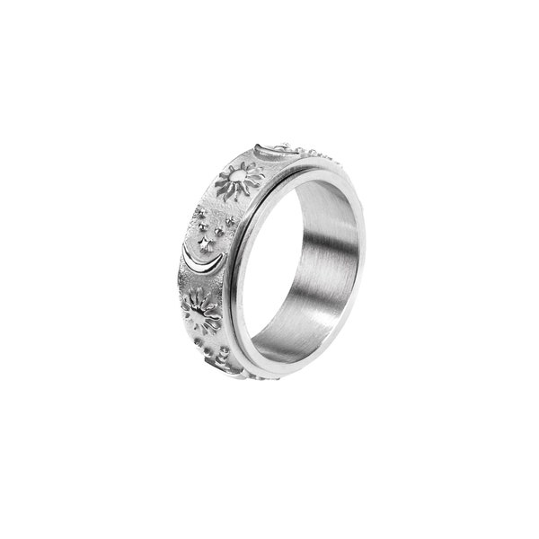Mond Sonnen Ring Silber • Drehbarer Ring • Anxiety Ring • Fidget Ring • Spinner Ring • Meditations-Ring • Mond Ring • Geschenkidee
