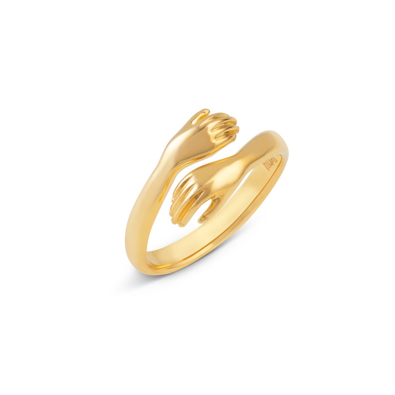 Gold Umarmender Ring 925 Sterling Silber Offener Ring Geschenkidee Hug Ring Verstellbarer Ring Umarmungsring minimalistischer Ring Bild 1
