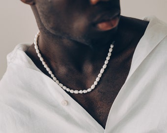 Collier de perles d'eau douce • collier de perles naturelles • tour de cou de perles • véritable collier de perles d'eau douce • cadeau pour lui • idée cadeau pour homme