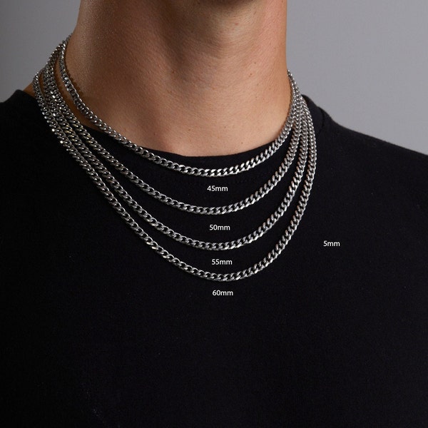 Collar de eslabones • Cadena de plata • Cadena de acero inoxidable • Cadena de hombre de plata • Idea de regalo • Plata • Collar de tanque • Collar de plata