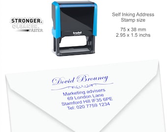 Sello de dirección de devolución personalizada Entintado automático, personalizado, agente de bienes raíces, boda, tamaño de regalo de bienvenida (75x38mm; 2.95x1.5 incs)