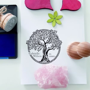 Timbro Ex Libris Albero elegante, Timbro per libri, Regali per gli amanti dei libri, Timbro di gomma per libri rotondi, Regali per insegnanti, Timbro indirizzo, Vintage