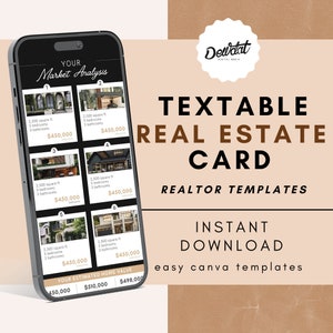 Marktanalyse en kaarten met meerdere vermeldingen | Tekstbaar ontwerp | Canva-sjabloon | Marketingsjablonen voor onroerend goed | Digitale download-sms