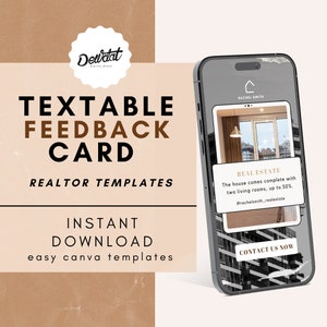 Tekstbare feedbackkaart | Marketing van makelaars in onroerend goed | Bewerkbare Canva-sjabloon | Aanpasbaar digitaal ontwerp | SMS-marketing