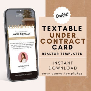 Onder contractaankondigingskaarten | Tekstbaar ontwerp | Canva-sjabloon | Marketingsjablonen voor onroerend goed | Digitale download-sms