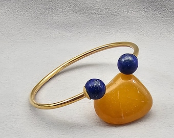 Lapis Lazuli Armreif: 18K Vergoldetes Sterlingsilber, verstellbares Boho-Armband