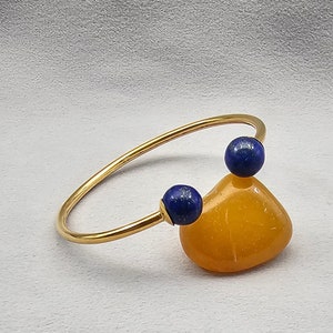 Bracelet jonc en lapis-lazuli naturel \ jonc vintage \ jonc en argent plaqué or 18 carats \ jonc de mariage \ bracelet bohème \ jonc réglable