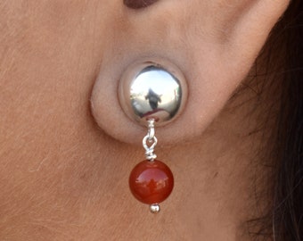Natural Red Onyx Bead Earring ,Gemstone Earring Round Shape,925Sterling Silver ,For Women ,Girls ,Gift For Her ,Mother's Day Jewelry, Weddin