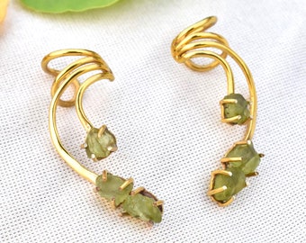 Ear Wrap, Ear Cuff, Ear Climber, Raw Peridot Curve, Ear Crawler, Silver Ear Climber, 18k Gold Fill Ear Climber, Gold Ear Wrap, Raw Crystal