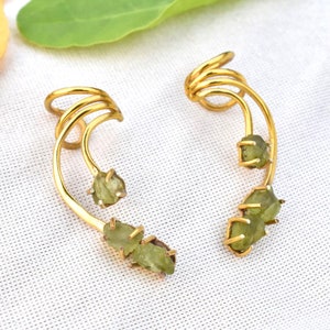 Ear Wrap, Ear Cuff, Ear Climber, Raw Peridot Curve, Ear Crawler, Silver Ear Climber, 18k Gold Fill Ear Climber, Gold Ear Wrap, Raw Crystal