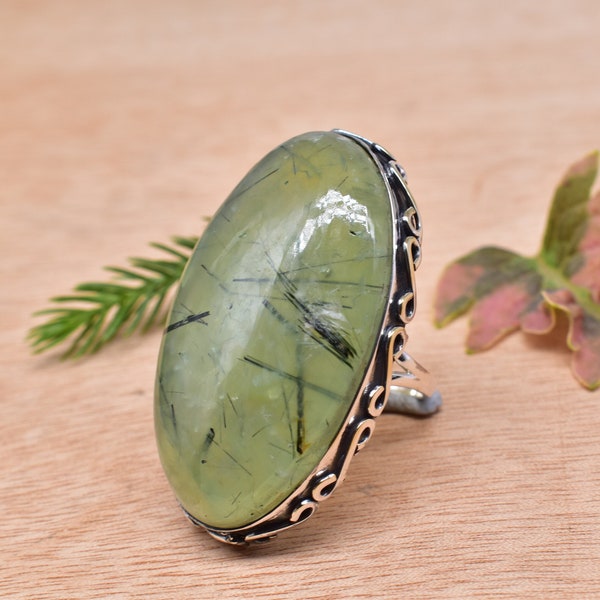 Big Prehnite Silver Ring, Pale Green Prehnite Ring, Prehnite Gemstone Ring, Birthday Gift, 925 Sterling Silver, Prehnite Ring, Gift for her