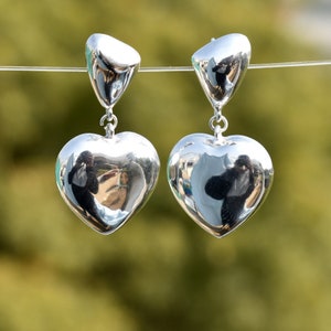 925 Sterling Silber Ohrringe, Chunky Dome Herz Ohrringe, hohl innen Herz Ohrringe, Silber Herz Ohrringe, Damen Geschenk, Herz Ohrringe