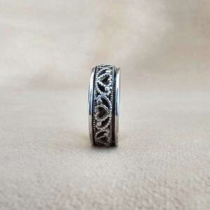 Unique Heart Shape Spinner Band, 925 Sterling Silver Handmade Wide Wedding Band Ring, Silver Thumb Spinner Jewelry, Christmas Gift For Her