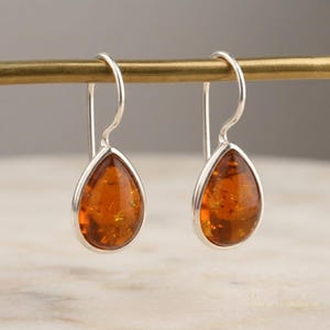 Baltic Amber Earrings, 925 Sterling Silver Earrings, Amber Drop Earrings, Dangle Amber Earrings, Silver Jewelry Gift For Her, Women Earrings
