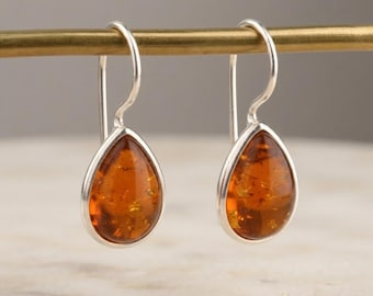 Baltic Amber Earrings, 925 Sterling Silver Earrings, Amber Drop Earrings, Dangle Amber Earrings, Silver Jewelry Gift For Her, Women Earrings