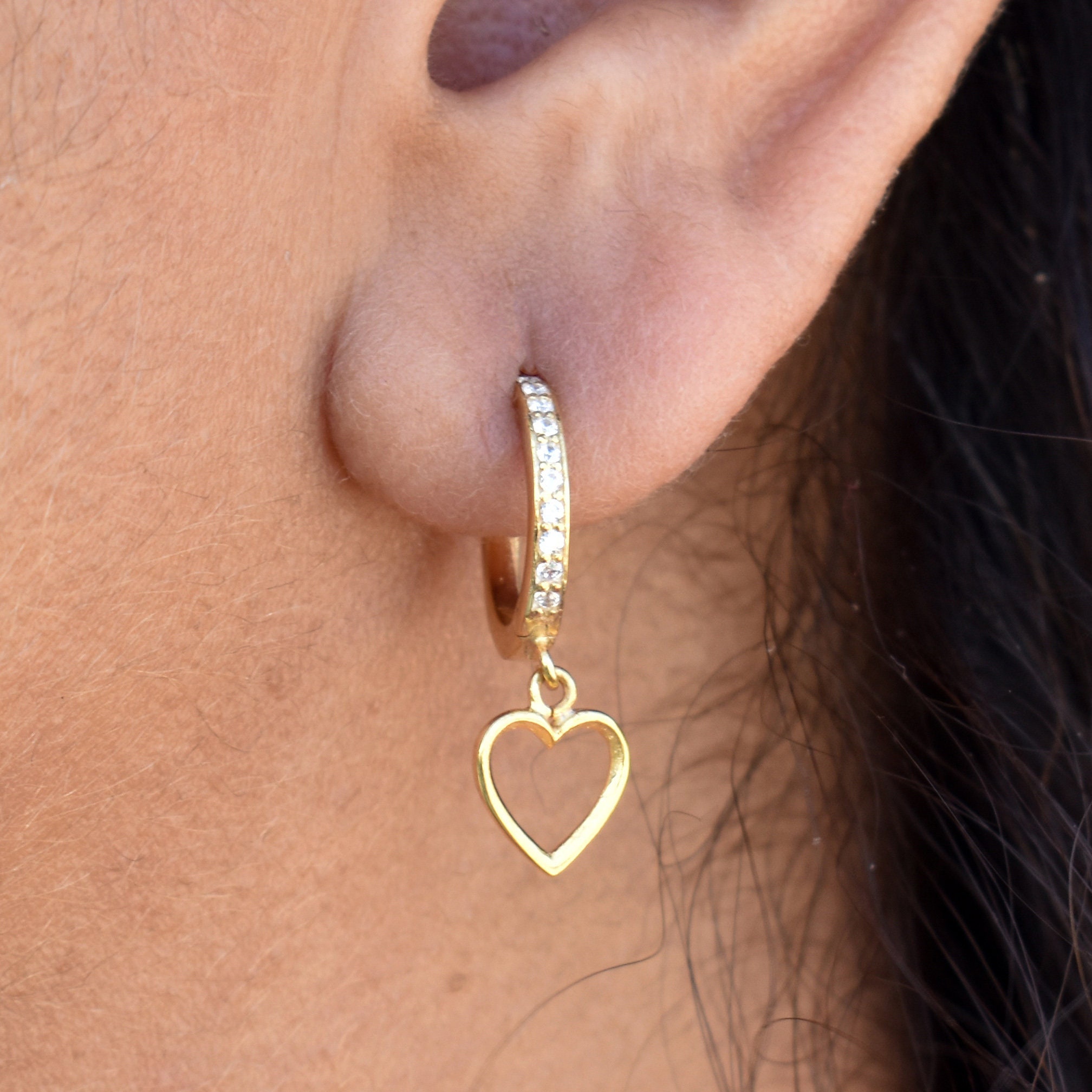 Heart Huggies Hoop Earrings CZ Hoop Earrings Dainty Small Etsy