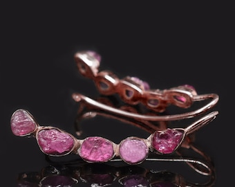 Raw Ruby Climber Earrings: 18k Gold Filled Sterling Silver Ear Sweep