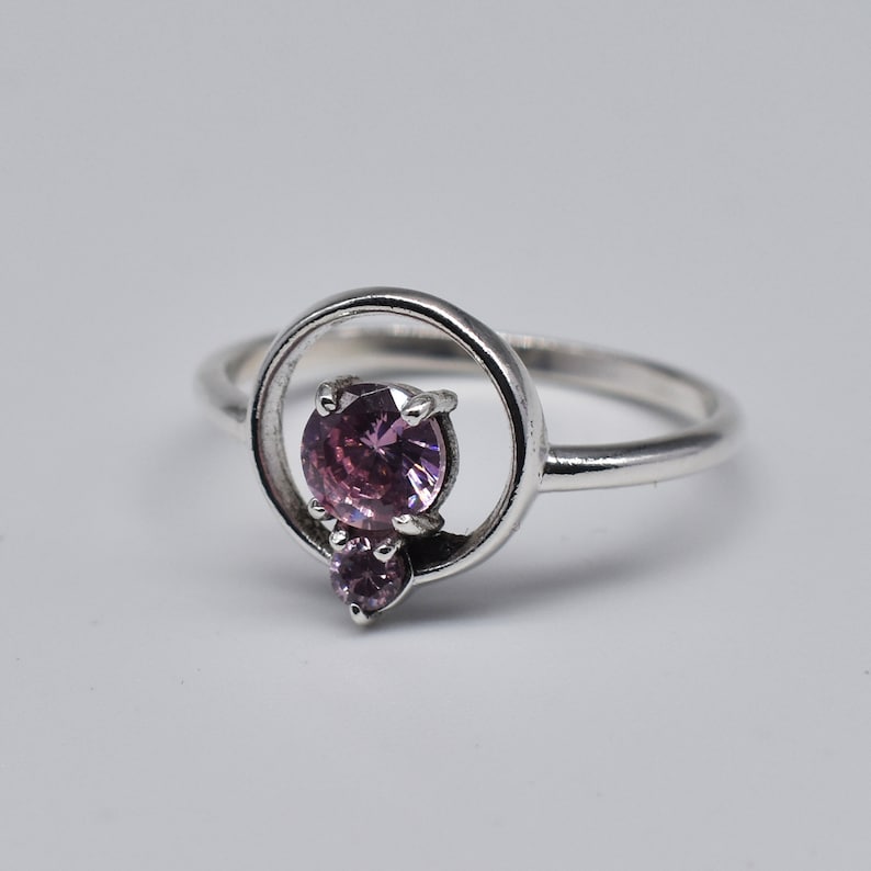 925 Sterling Silver Circle Ring With Purple CZ Sparkly Crystal Stone 18k Gold Filled Ring Minimalist Everyday Stacking Ring Engagement Ring