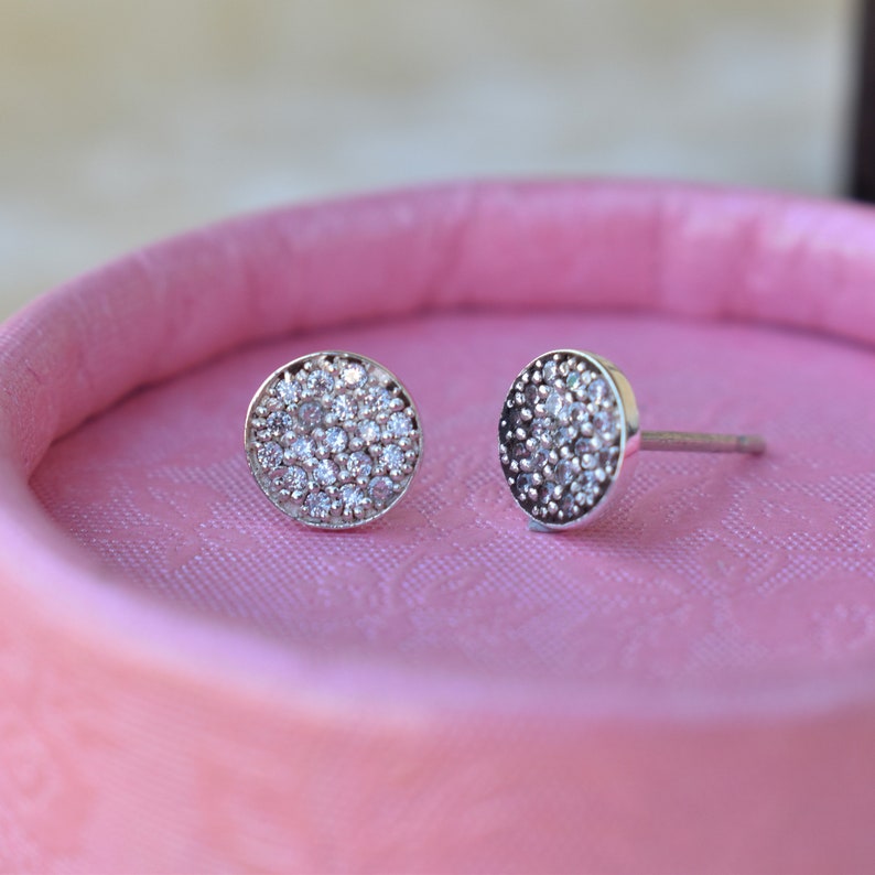 925 Silver Circle studs earrings Round cz Disc Studs minimalist Jewellery Micro Pave Disc Stud Earrings studs earrings