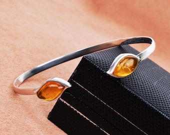 Baltic Amber Bangle, Gemstone Bangle, Sterling Silver Bangle, Handmade jewelry ,Wedding Gift ,Gift for Her, Natural Amber