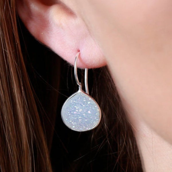 Handcrafted Pink Druzy Copper Drop Earrings With Neon Apatite - Electroformed, Dangle Style, 1.77 Inch
