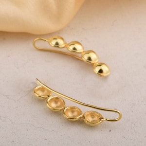 Sterling Silver Climber Half Ball Earrings with Handmade Ear Cuff For Women Gold Ear Cuffs Ear Crawler Earrings Elegant Christmas Gift Her