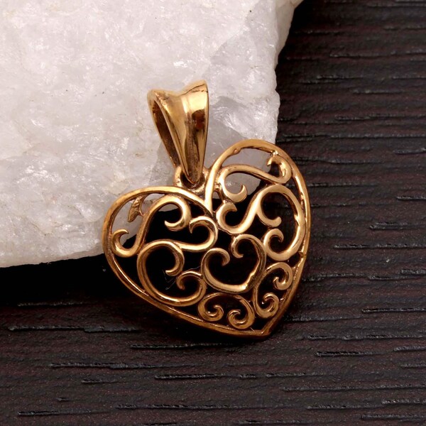 18k Gold Filled  Filigree Pendant,  Heart Charm Pendant,  Delicate Charm Pendant, Love Pendant, 925 Sterling Silver Pendant, Gift For Her