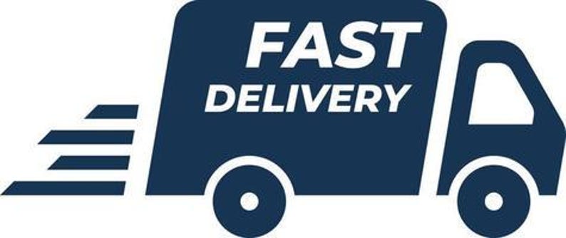 Pode incluir: Gr&aacute;fico de um caminh&atilde;o de entrega azul marinho com as palavras "FAST DELIVERY" em branco. O caminh&atilde;o tem duas rodas e uma cabine. O gr&aacute;fico tamb&eacute;m inclui linhas de velocidade.