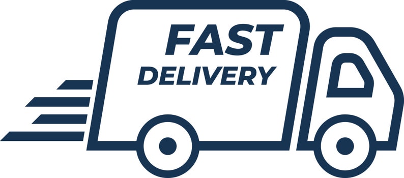 Pode incluir: Um gr&aacute;fico de caminh&atilde;o de entrega azul marinho com as palavras "FAST DELIVERY" em letras brancas em negrito. O caminh&atilde;o tem duas rodas e linhas de velocidade, sugerindo um servi&ccedil;o r&aacute;pido.
