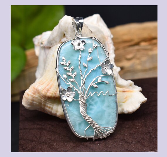 Natural Larimar Gemstone Pendant in 925 Sterling Silver & 18k Gold Fill  Necklace/tree of Life Pendant/handmade Pendant Necklace/gift for Her - Etsy