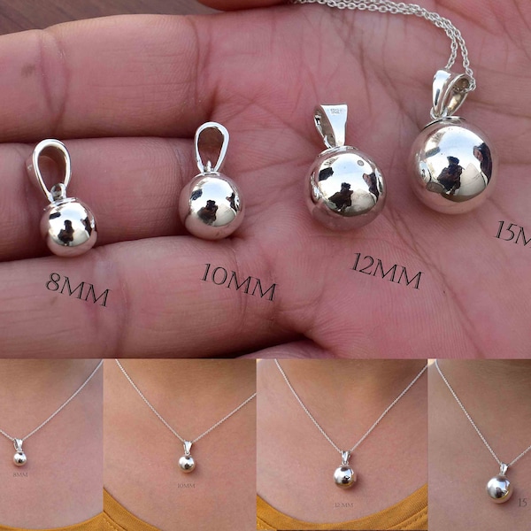 Pendentif boule en argent sterling 925, 8 mm, 10 mm, 12 mm, pendentif boule en argent 15 mm, pendentif boule, pendentif boule minimaliste, cadeau pour elle