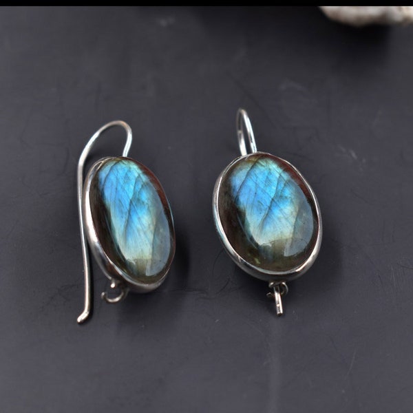 Handmade Sterling Silver Labradorite Earrings: Blue Fire Gemstone