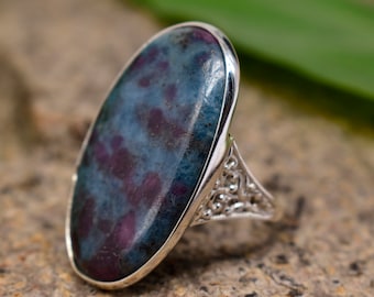 Oval Ruby Kyanite Ring: Handmade 925 Sterling Silver Anniversary Jewelry
