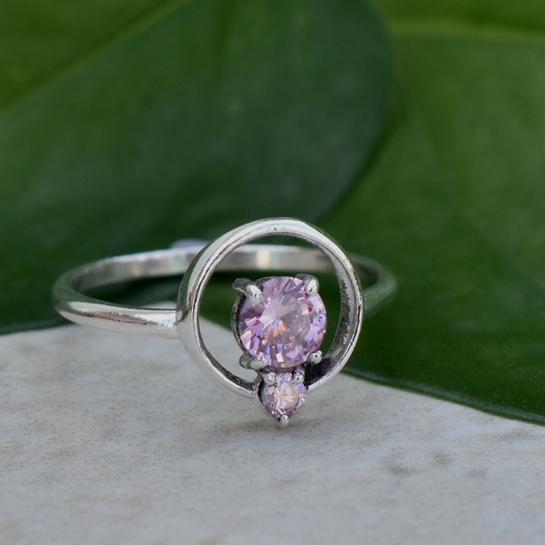 925 Sterling Silver Circle Ring With Purple CZ Sparkly Crystal Stone 18k Gold Filled Ring Minimalist Everyday Stacking Ring Engagement Ring
