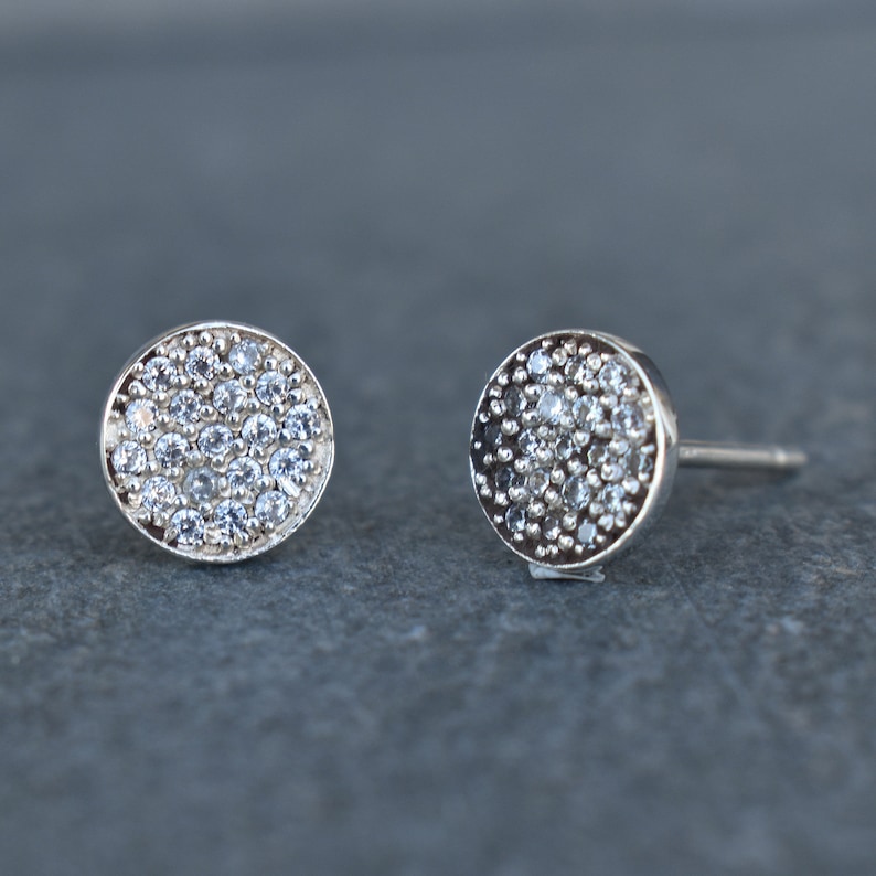 925 Silver Circle studs earrings Round cz Disc Studs minimalist Jewellery Micro Pave Disc Stud Earrings studs earrings