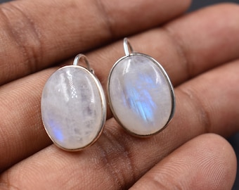 Rainbow Moonstone Earrings, 925 Sterling Silver, June Birthstone Gift Mom, Her , Natural AAA+ Genuine Rainbow Moonstone Leverback Earrings