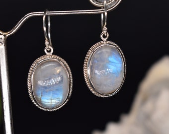 Natural Rainbow Moonstone Oval Shape in Sterling Silver Earring/Women's Wedding Earring/Mother's Day Gift/Dangle & Drop Earring/Gift For her
