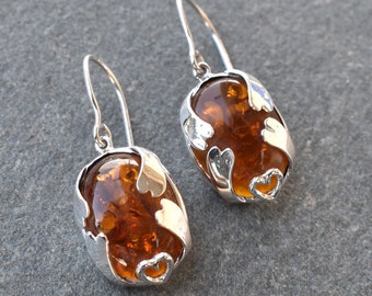 Fine Baltic Amber Earrings, 925 Sterling Silver, Amber Drop Earrings, Amber Dangle Earrings, Silver Earrings, Gift For Her, Women Jewelry